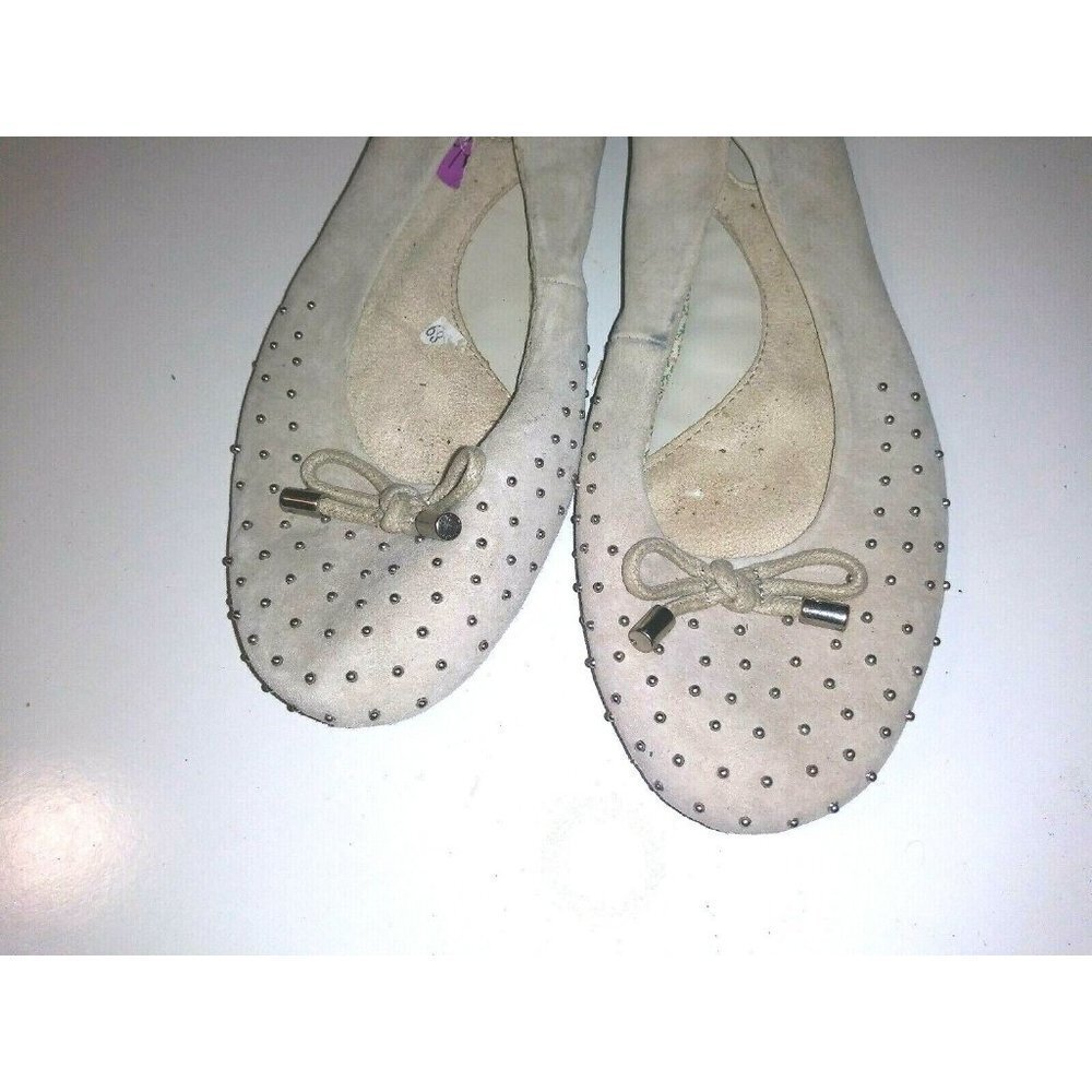 Cynthia Rowley Ballet Flats Sz 8.5 Womens Suede Nude/Beige studs SAND Float bow - Picture 4 of 9